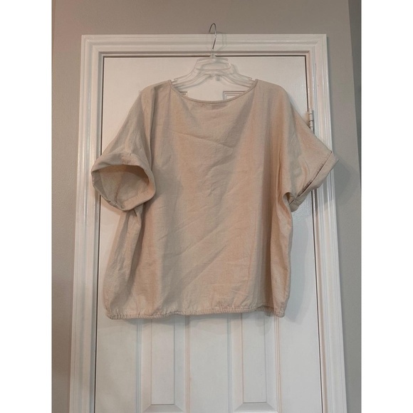 Liz Claiborne Top Womens Natural Beige Relaxed Fit Gathered Hem Minimalist XXL - Picture 7 of 7